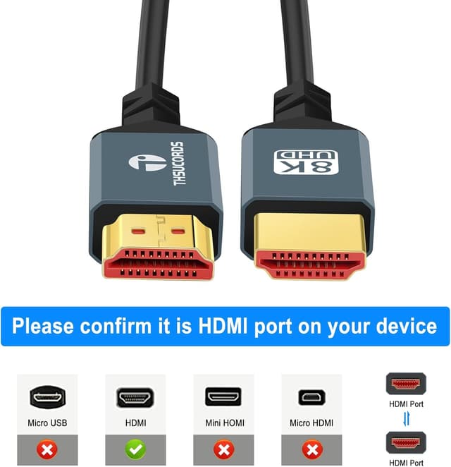 Detalle de Thsucords HDMI 2.1 Spiral-Kabel 8K mit 48 Gbps (1 m) – ultradünn, für PS5, Xbox & TV