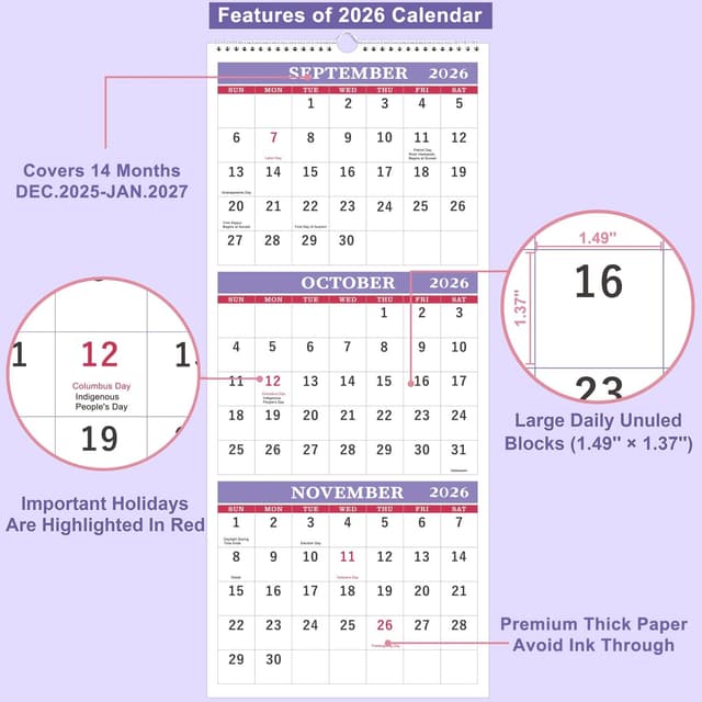 Detalle de 2026 3-Month Wall Calendar ⏳