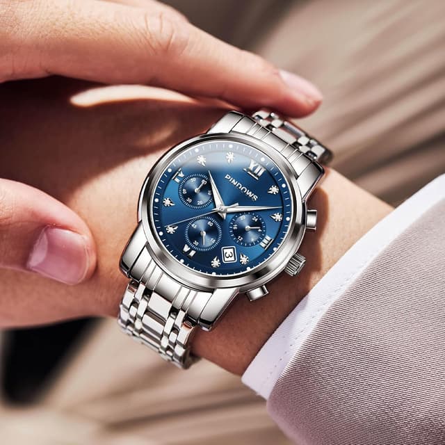 Detalle de PINDOWS Herrenuhr Luxus Quarz-Analog mit Datumsanzeige und großem Ziffernblatt