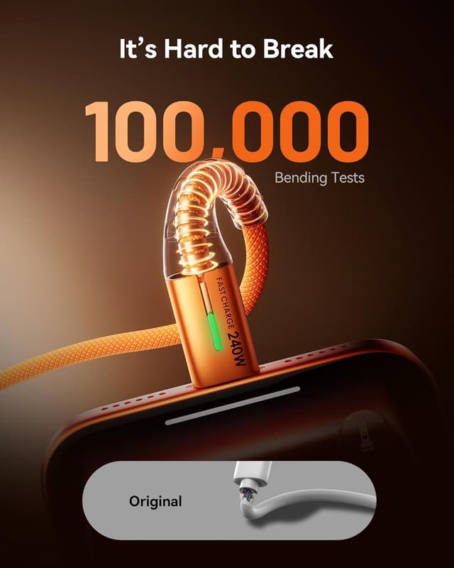 Detalle 2 de INIU 240W USB‑C auf USB‑C Kabel (2er-Set, Orange, 2 m) mit PD zum Schnellladen