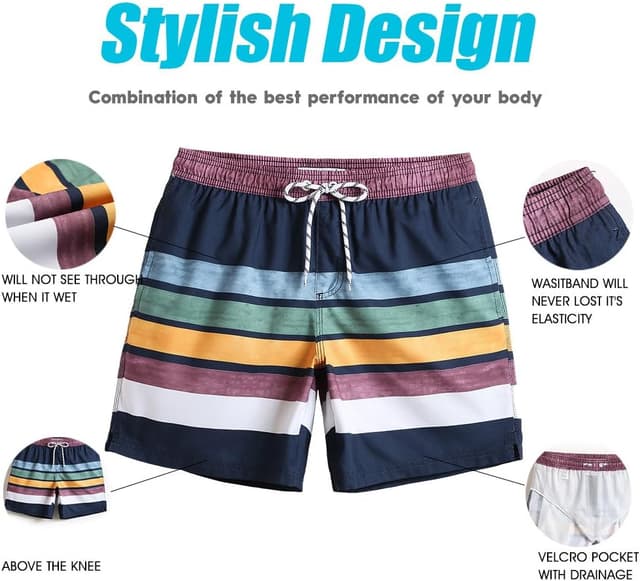 Detalle de MaaMgic Men’s Quick-Dry Swimming Shorts with Mesh Lining (Trunks, Casual Lounge Style)