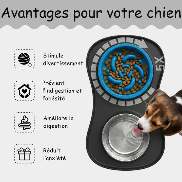 Detalle de Set YINEYA ciotole 3 in 1 anti-ingozzamento (cane e gatti) con tappetino pieghevole