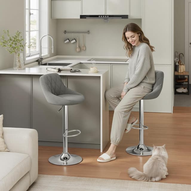 Detalle de WOLTU Barhocker 2er-Set BH138hgr-2, höhenverstellbar und 360° drehbar mit Lehne