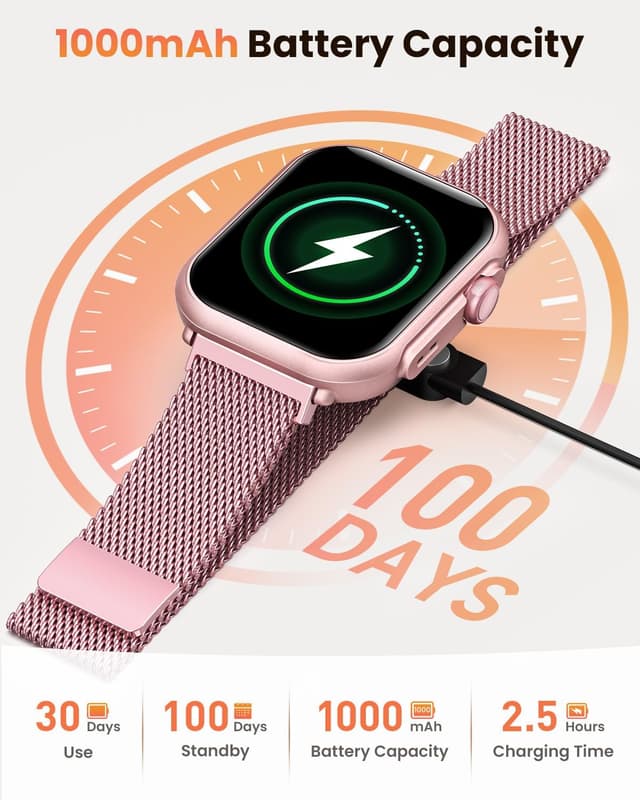 Detalle 2 de Montre connectée femme Oliimptek : smartwatch avec autonomie annoncée jusqu’à 100 jours, SpO2 et appels Bluetooth 5,3 (rose)