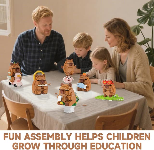 Detalle 2 de MJDDJA Capy-bara Mini Building Blocks (Micro Blocks) — Capy-bara riding a pig, humorous kid/party gift set (M3147)