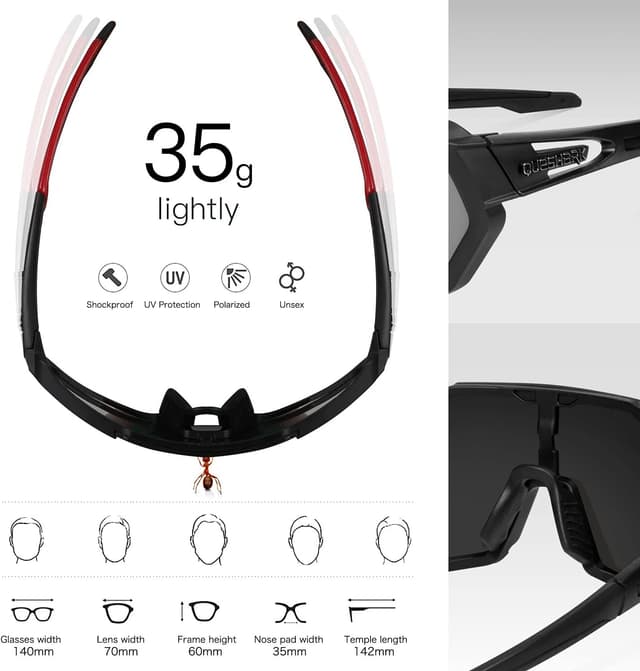 Detalle de Occhiali da ciclismo Queshark con lenti intercambiabili polarizzate anti-UV400