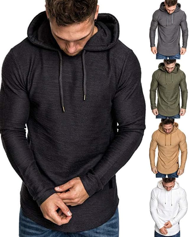 Detalle de Lexiart Men’s Fashion Athletic Hoodie (Cotton-Blend Fleece Pullover) — Solid Color