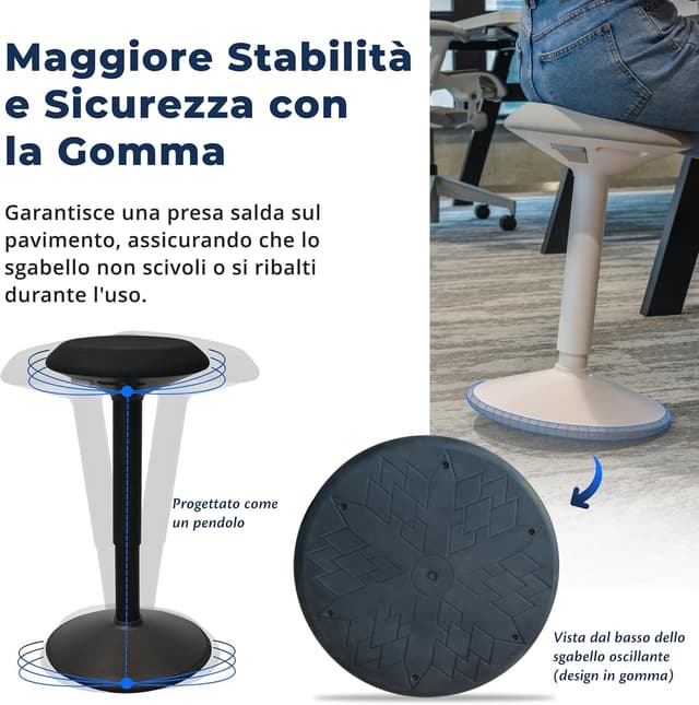 Detalle 2 de Backerz Sgabello Ergonomico girevole: altezza 55–80 cm con effetto dondolo, nero opaco