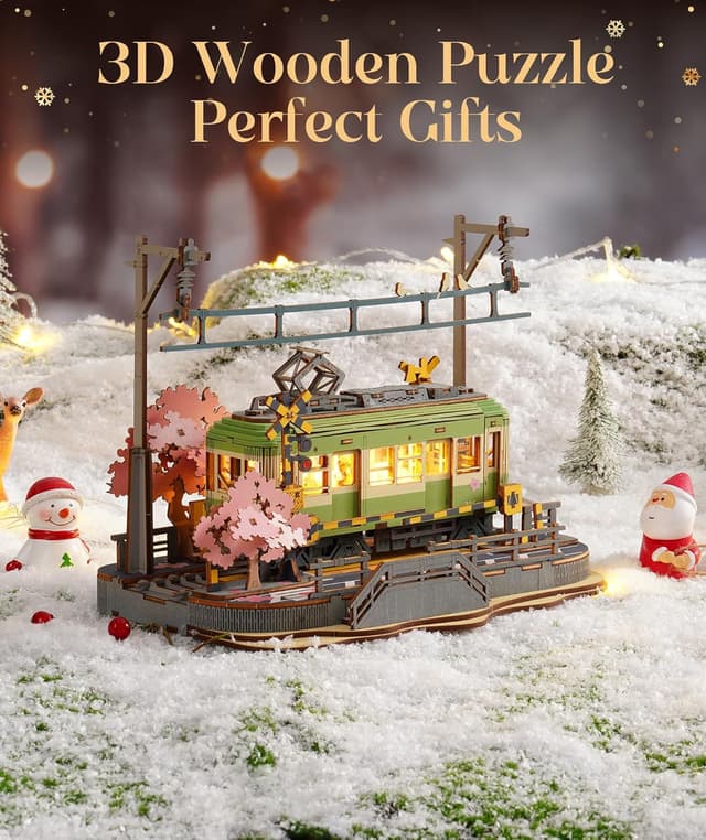 Detalle de ROWOOD Puzzle 3D en bois Sakura Journey – maquette de tramway japonaise avec éclairage LED
