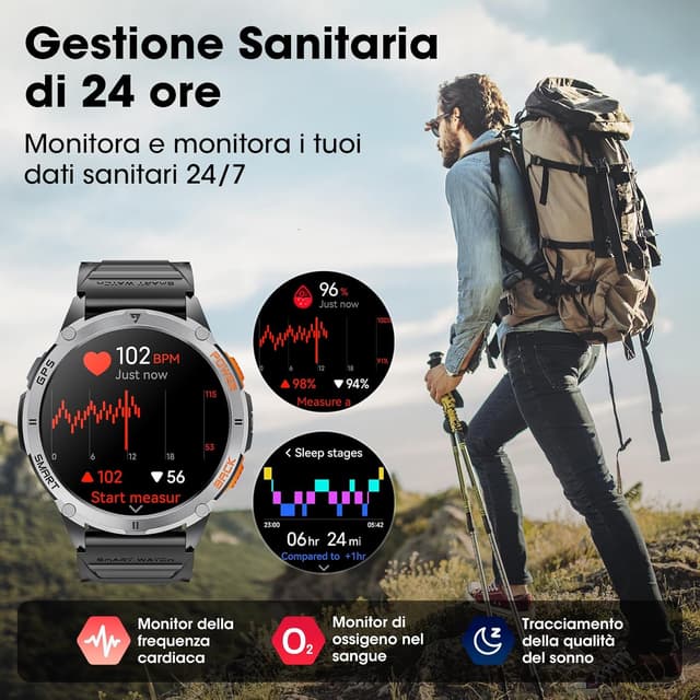 Detalle 2 de GPS smartwatch uomo 1,43" AMOLED militare