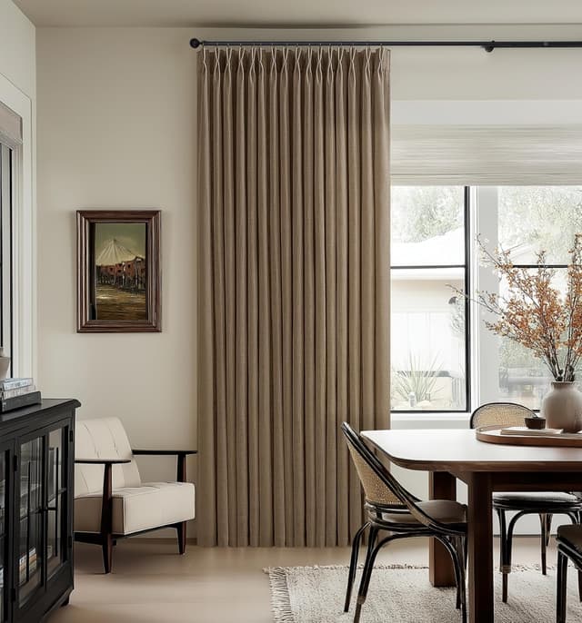 Detalle de Dutch Cocoa Pinch Pleated Linen Curtains (112-Inch Long), 2 Panels Set