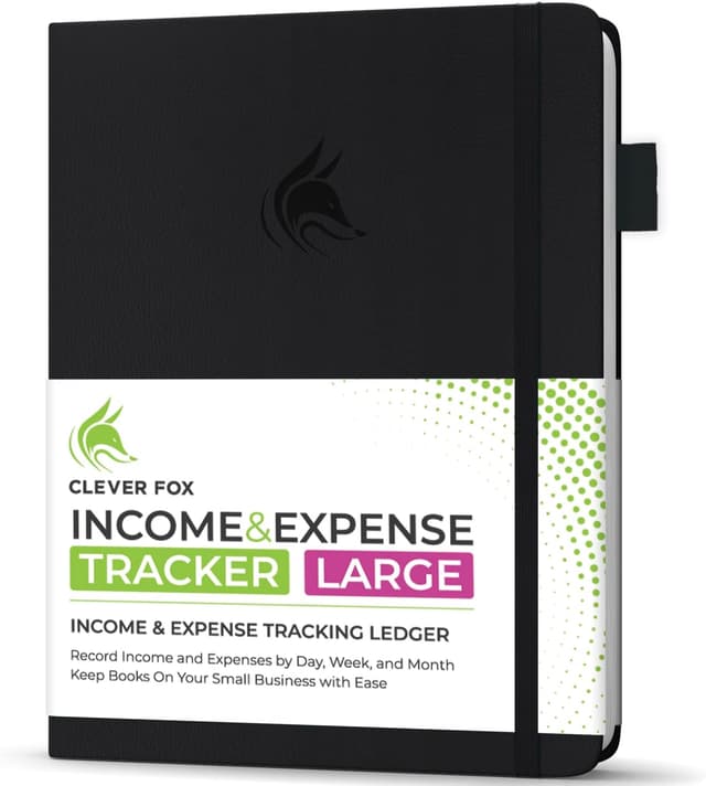 Detalle de Clever Fox Income & Expense Tracker Large A4 Ledger Book (2-Year, Black) – Accounting & bookkeeping record notebook