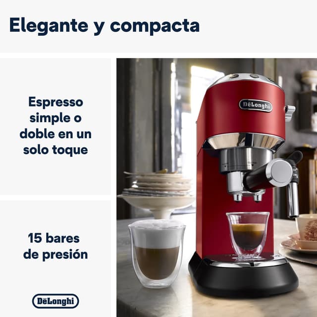 Detalle 2 de De'Longhi Dedica EC685.R - Cafetera Espresso 🍵 Elegante y Compacta