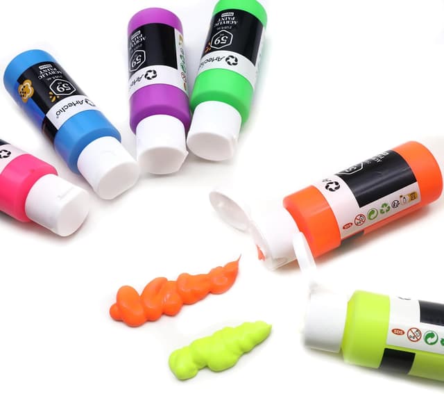 Detalle de Artecho Acrylic Paint Set – 6 Neon Colours (2 oz each) for art, crafts and more