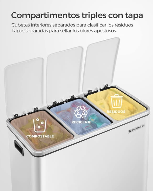 Thumbnail 3 de SONGMICS cubo de basura 3 compartimentos 18 L