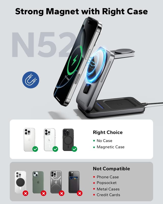 Detalle de KPON 3-in-1 Wireless Charging Station for Apple devices (20W adapter included) - dark grey