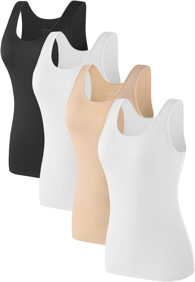 Detalle de Komfokore 4er-Pack Damen Tank Tops aus Modal/Elasthan – ärmellose Unterhemden zum Schichten