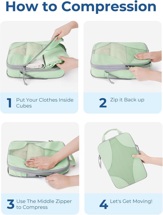 Detalle de BAGSMART Packing Cubes Compression 6er-Set Kompressions-Packwürfel für Koffer & Rucksack