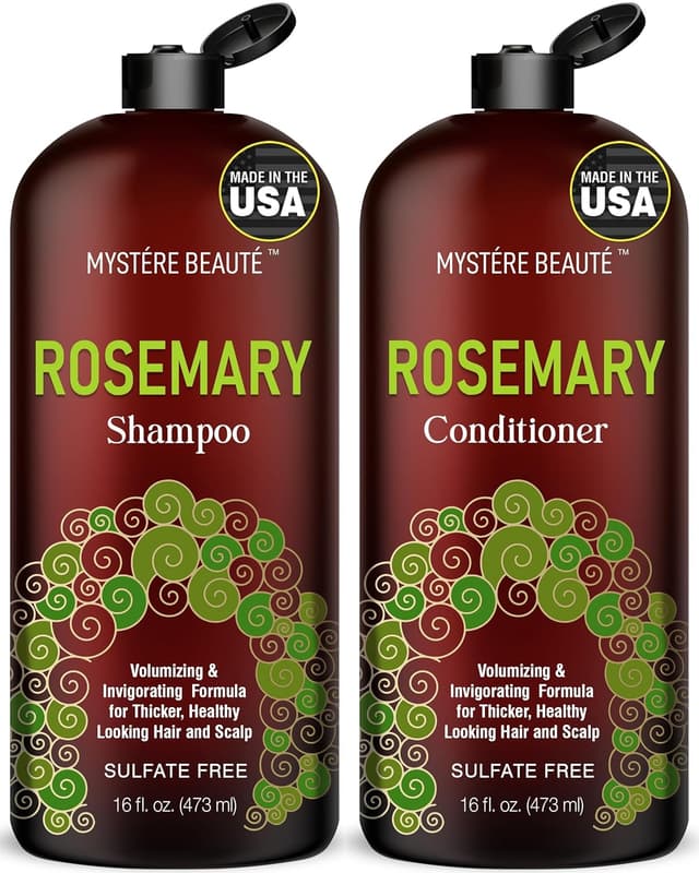 Detalle de MYSTÉRE BEAUTÉ Rosemary Shampoo and Conditioner Set (Biotin, Keratin & Argan Oil) — Sulfate-Free for Hair Growth