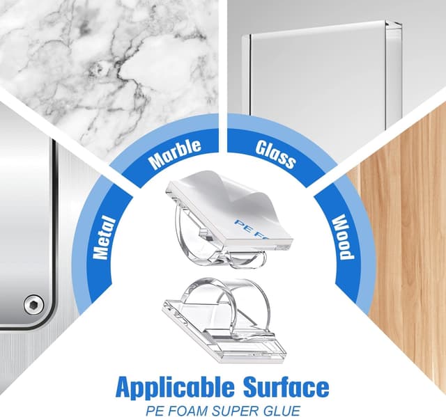 Detalle de Kimsky Kabelhalter Set (100 Stück) mit selbstklebenden Kabelclips in transparent – 3 Größen für Heim & Büro