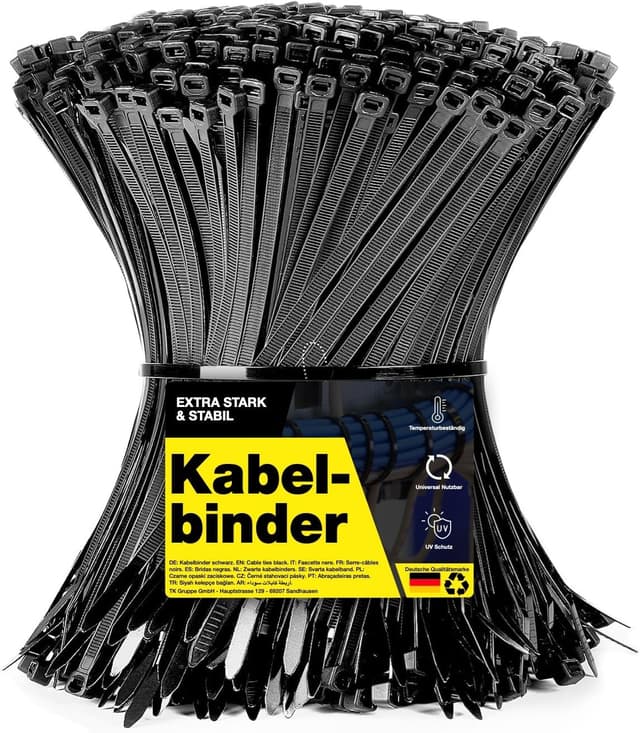 Detalle de 100x Kabelbinder schwarz Set (kurz & lang) – reißfest, UV-beständig, diverse Längen 120 mm x 2,5 mm
