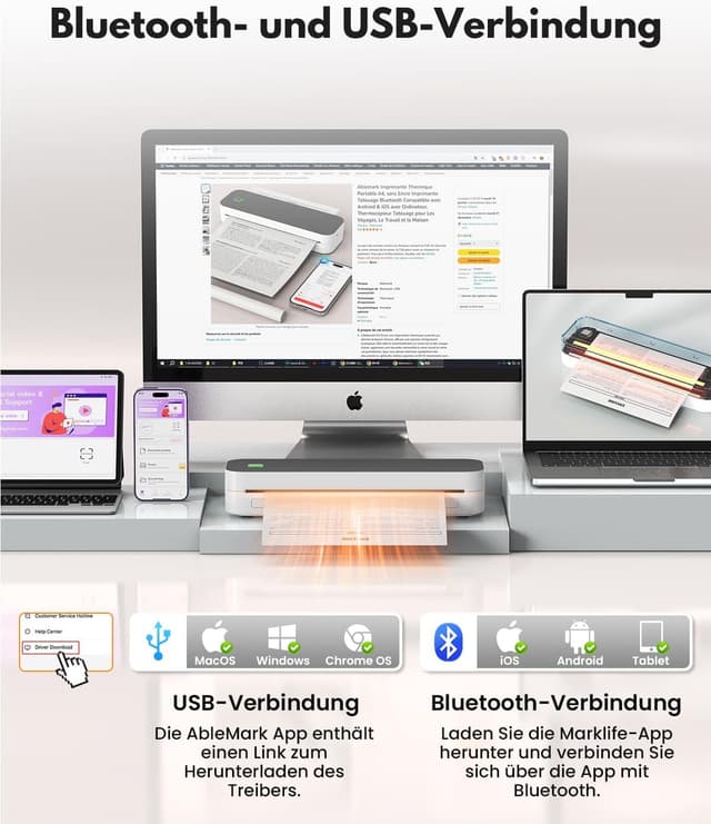 Detalle de Ablemark U210 A4 Thermodrucker mit Bluetooth
