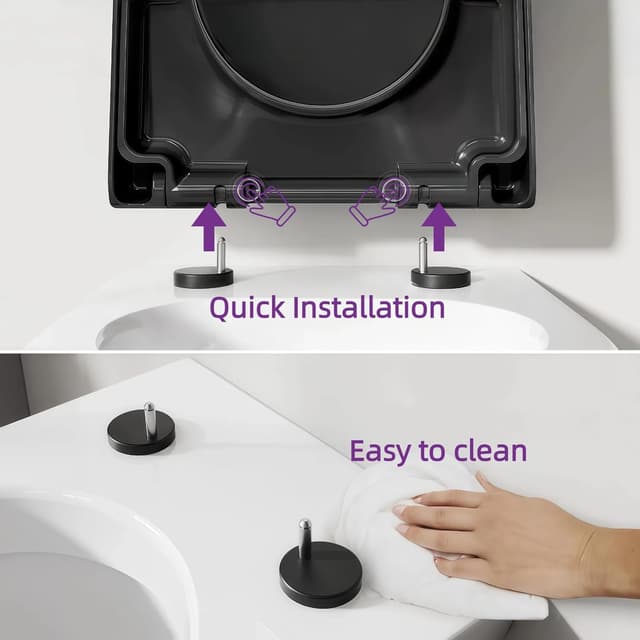 Detalle de Solng Aldoih D-shaped Soft Close Toilet Seat in Black with One Button Hinge Release