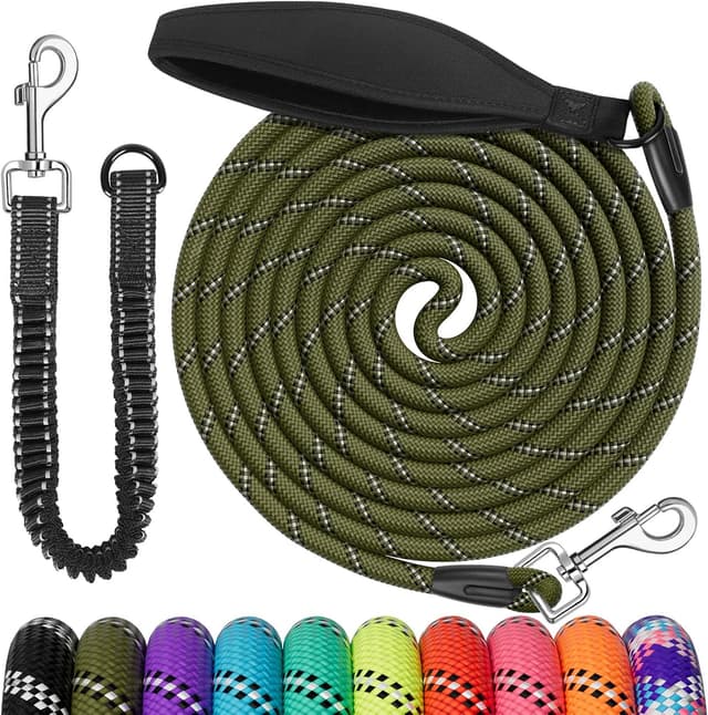 Detalle de Aystkniet Schleppleine 10 m für Hunde – elastische Kordel, gepolsterter Griff & abschließbarer Haken