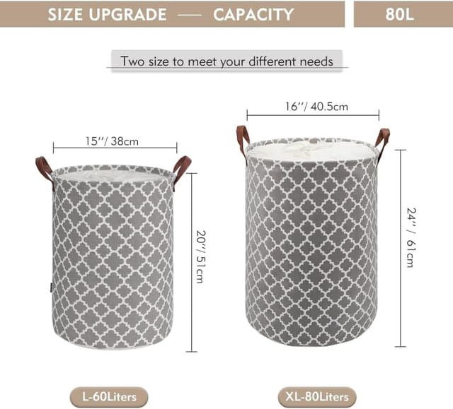 Detalle de Maxsilan 80L X-Large Laundry Basket with Drawstring (Collapsible, Grey)