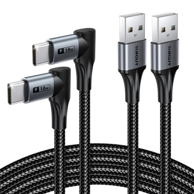 Detalle de SUNGUY USB‑C Kabel (90-Grad-Winkelstecker) USB‑A auf USB‑C, USB 2.0, bis 18 W – 2er‑Set, 3 m