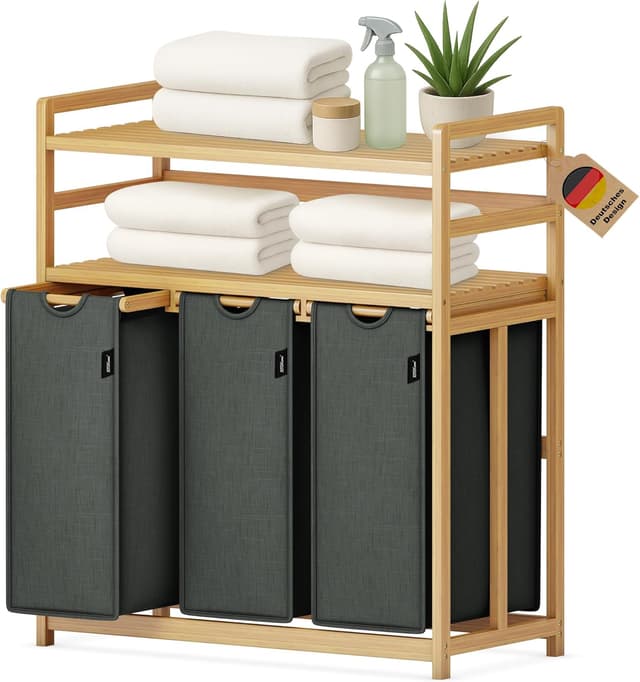 Detalle de XMHome Wäschesammler 3 Fächer 148 L Dunkelgrau