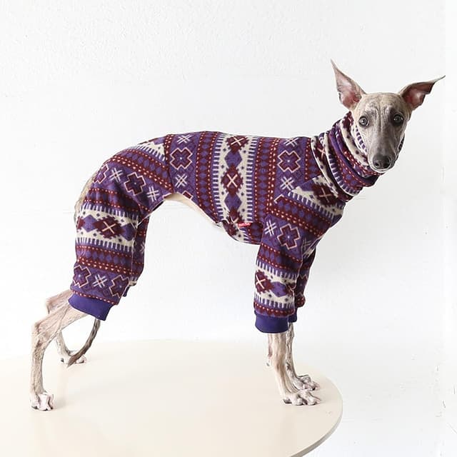 Detalle de Winter Dog Pajamas Fleece Jumper for Italian Greyhound & Whippet – Purple, L