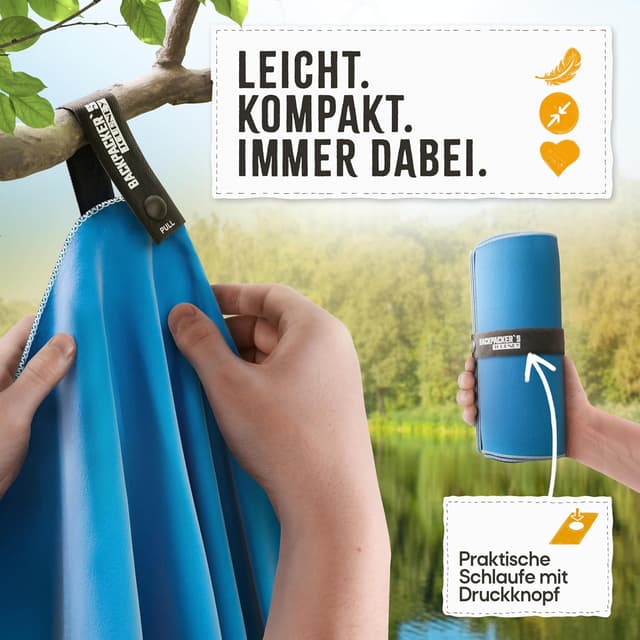 Detalle 2 de Backpacker's Journey Mikrofaser Handtücher Reisehandtuch-Set (S, M, L, XL) – schnelltrocknend, saugfähig & antibakteriell