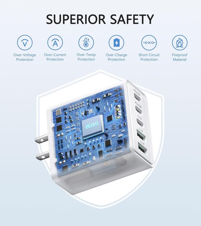 Thumbnail 6 de Qwinjwin 2-Pack 50W 5-Port USB Wall Charger (2 USB-A + 3 USB-C, White)
