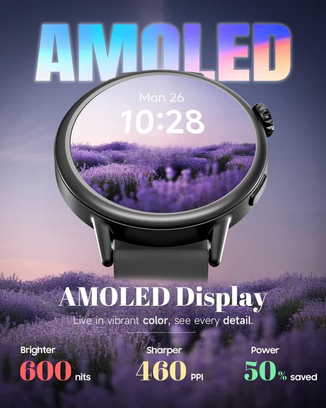 Detalle de TOOBUR Petite Smart Watch (DR07) 37mm AMOLED – Fitness Tracker with Steps, Sleep & HR, Black