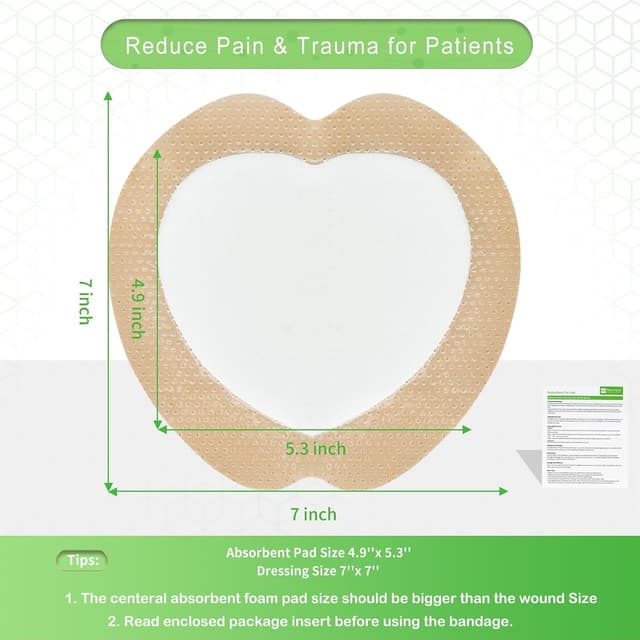 Detalle de NeuHeils Sacrum Silicone Foam Dressing (7''x7''), Gentle Border, 5-Pack — for sacral pressure ulcers