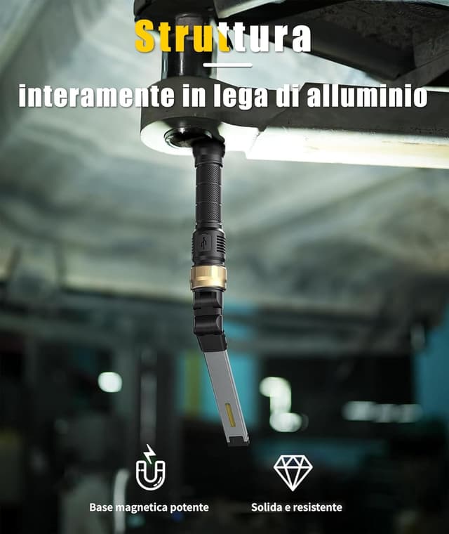 Detalle de HOTLIGH Lampada LED ricaricabile 5000 mAh da officina con testa pieghevole e rotazione 360°