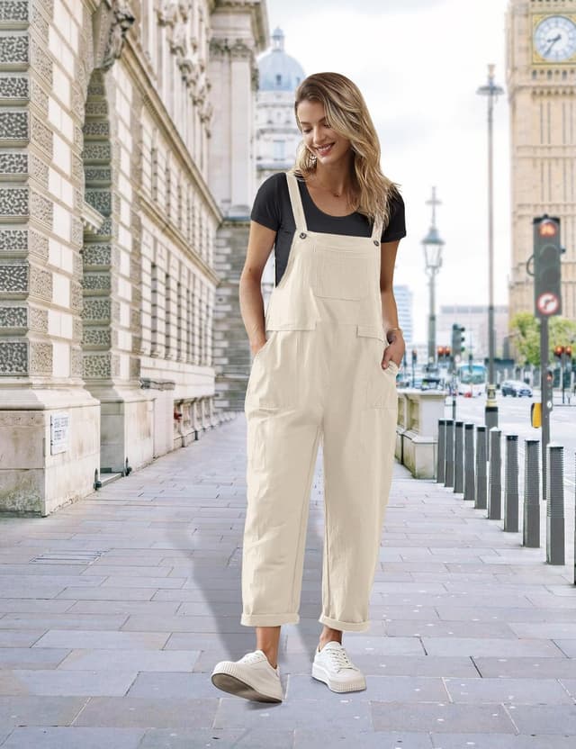 Detalle de YESNO Damen Latzhose Sommer Oversize – luftige Trägerhose / Loose Bib Pants für Alltag, Urlaub & Büro