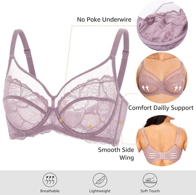 Detalle de DOBREVA Women’s Lace Full Coverage Minimiser Bra (Unlined, Underwire) — plus size support