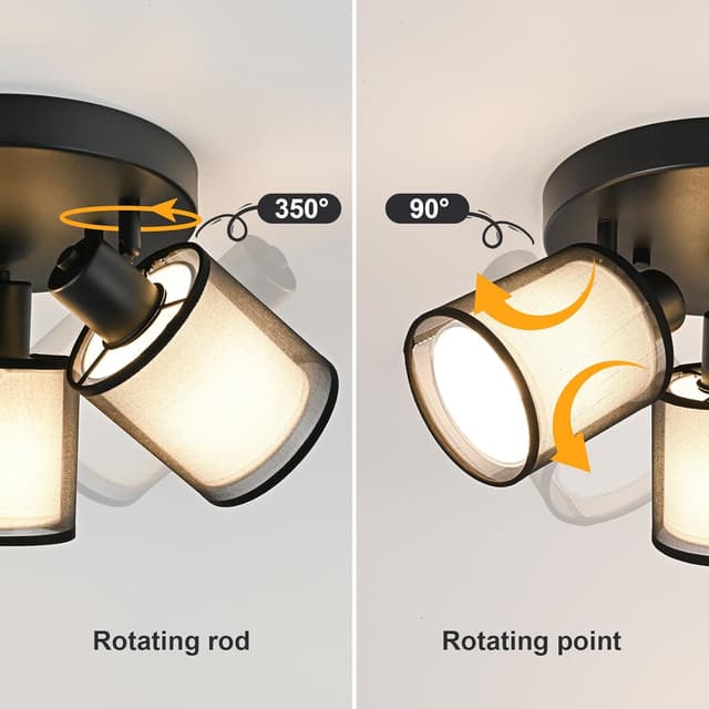 Detalle de Doughelec Deckenlampe/Deckenstrahler 3-flammig für Flur, schwarz – schwenkbar (E14, ohne Leuchtmittel)