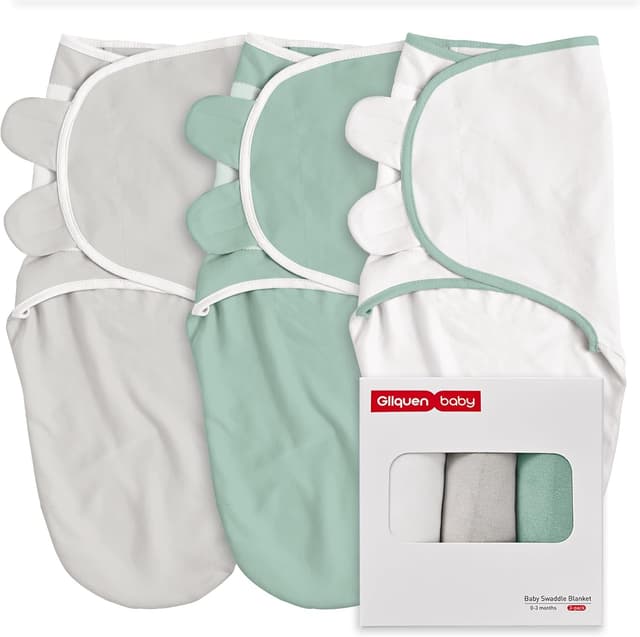 Detalle de GLLQUEN BABY Swaddles Wickel-/Pucksack für Babys 0–3 Monate, 100% Bio-Baumwolle, Oeko-Tex, 3er Pack (Graugrün)