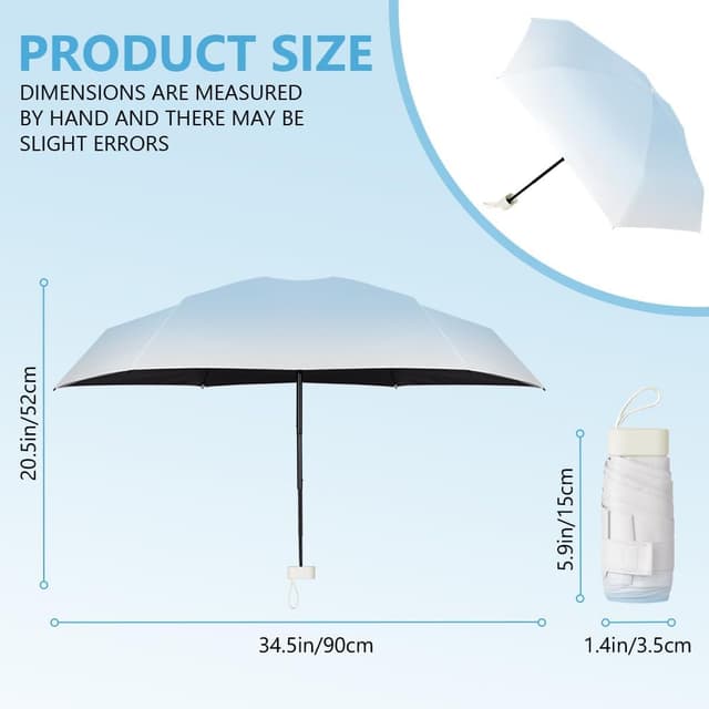 Detalle de Aolso Reise-Regenschirm mit UV-Schutz (6 Rippen), winddicht, blau – 90 cm