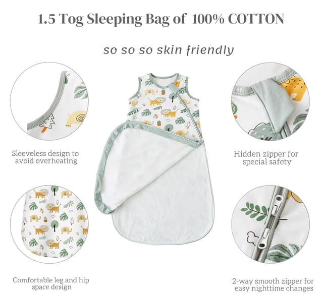 Detalle 2 de Chilsuessy Baby-Schlafsack 1,5 Tog im 2er-Set aus 100% Baumwolle – Ganzjahr, 78 cm (6–12 Monate)