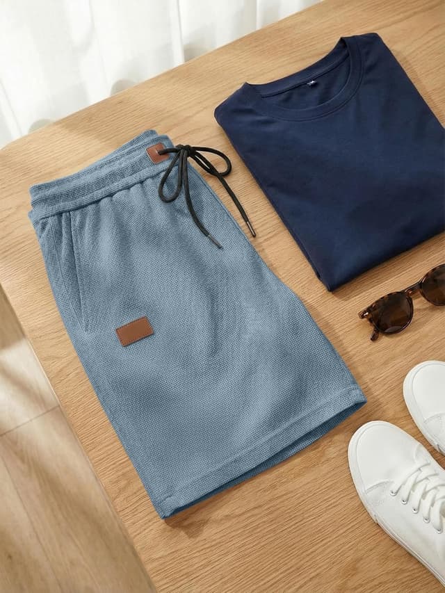 Detalle de JMIERR Men’s Waffle Knit Casual Shorts (5" or 7") with Elastic Waist & Drawstring Pockets