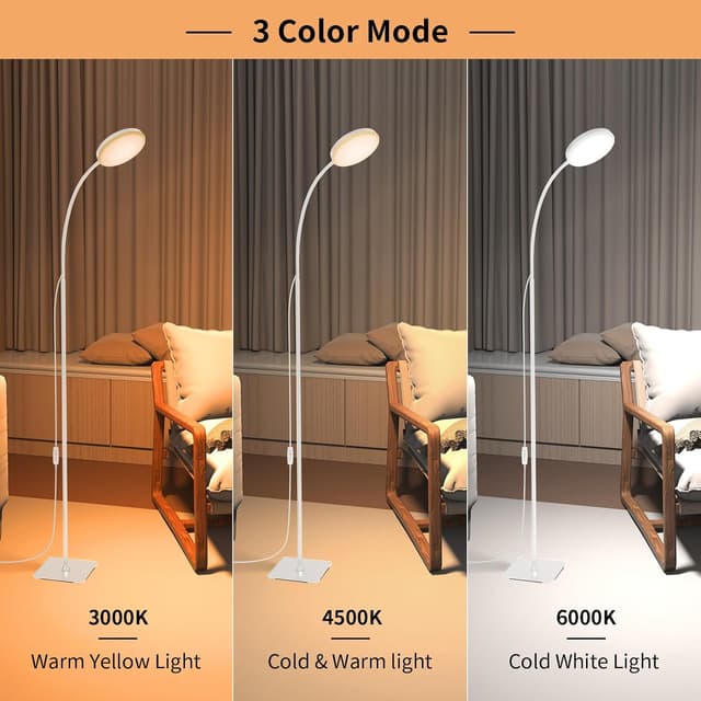 Detalle de Mojimdo Stehlampe: schlanke LED-Leselampe mit 3 Farben, 10 Helligkeiten und Dimmfunktion