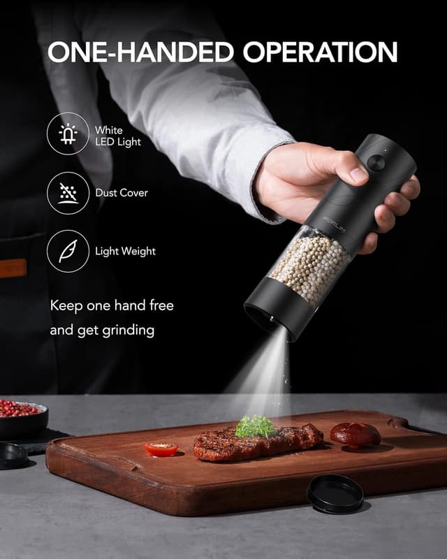 Detalle 2 de FORLIM Electric Salt and Pepper Grinder Set (USB Rechargeable) with Warm LED Light, Adjustable Coarseness, Automatic One-Button Control — 2 Packs