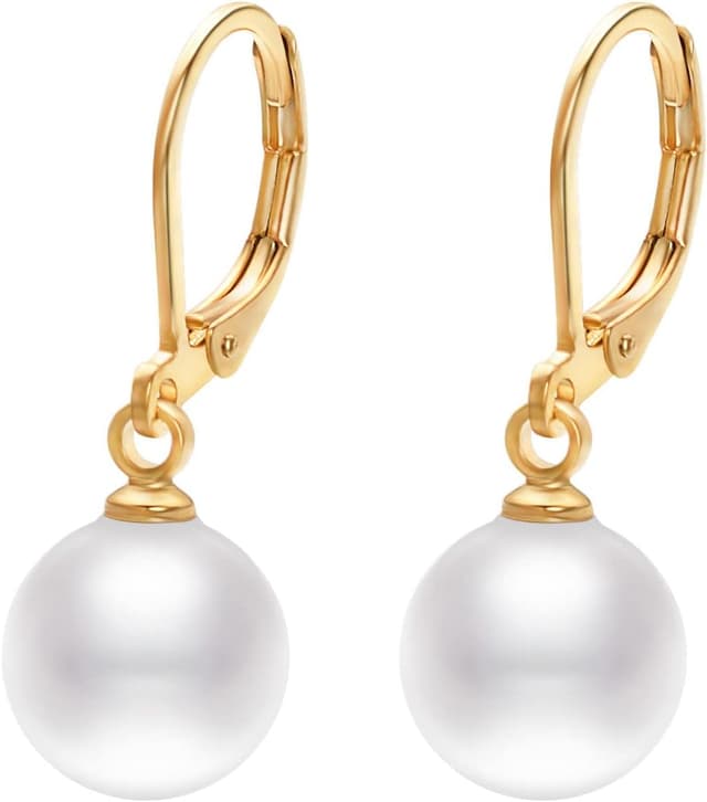 Detalle de Vissen Anhänger-Ohrringe für Damen mit Perlen, Leverback, vergoldet & pastellfarben – hypoallergenem Tragegefühl