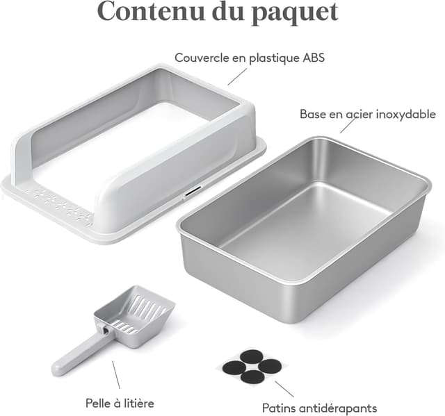 Thumbnail 6 de Lifewit litière pour chat ouverte en acier inoxydable avec pelle et grand bac XXL (sans couvercle) – Gris
