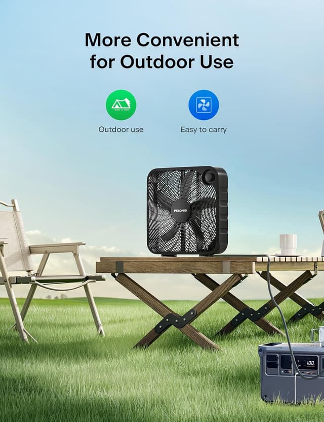 Detalle 2 de PELONIS 20 Inch Box Fan (3 Speeds) — Window Fan, Floor or Tabletop Cooling with Up to 2,295 CFM