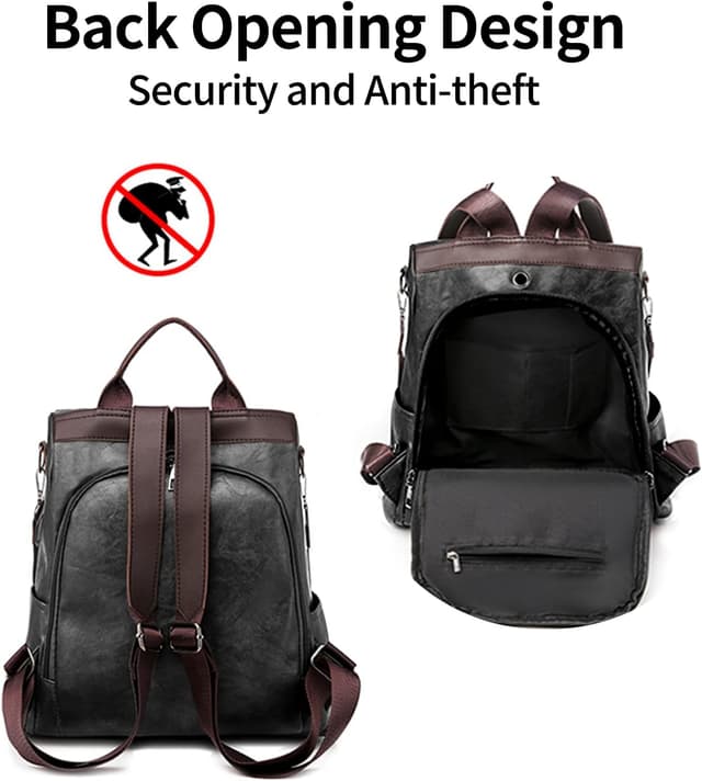 Detalle de JSNOM Zaino Donna in Pelle Casual antirrobo: zainetto impermeabile 29x12x30 cm, daypack per scuola, lavoro e shopping